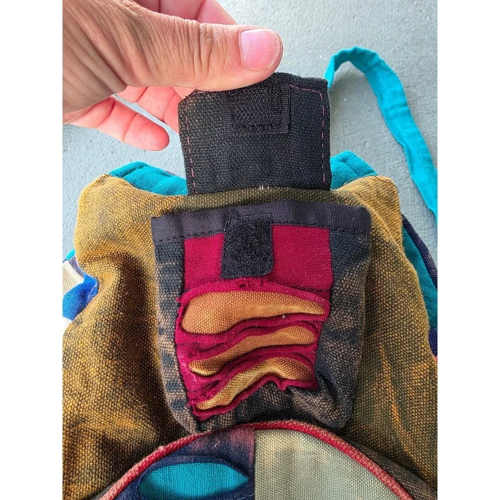Boho‎ Patchwork Razor Cut Sling Backpack Multi Color Cotton Hippie Festival E2